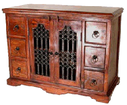 6 drawer capsule jali wooden cabinet