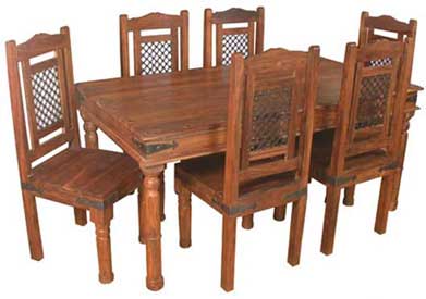 cross jali wooden dining table set